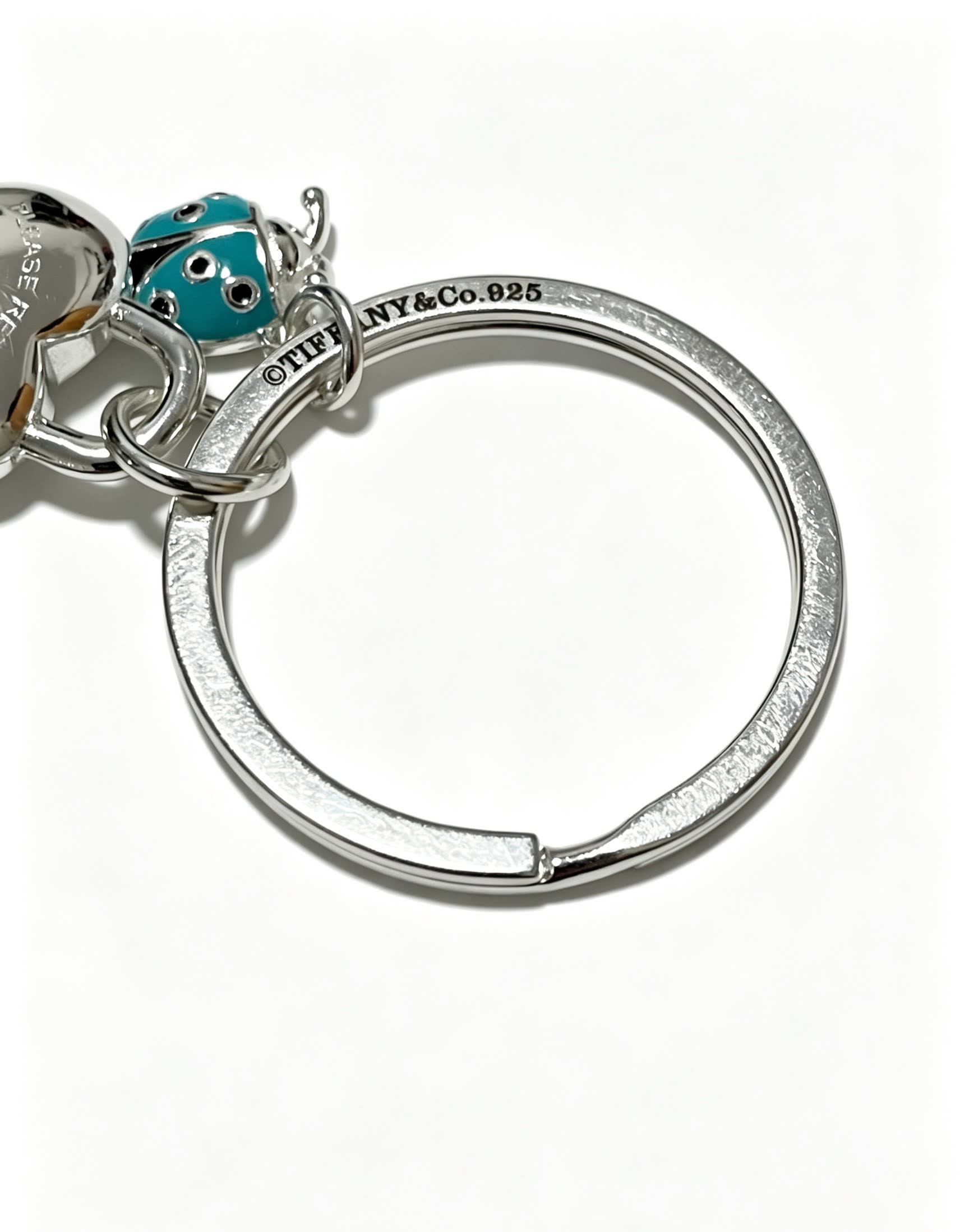 Tiffany & Co. Blue Enamel Ladybug and Heart Key Ring